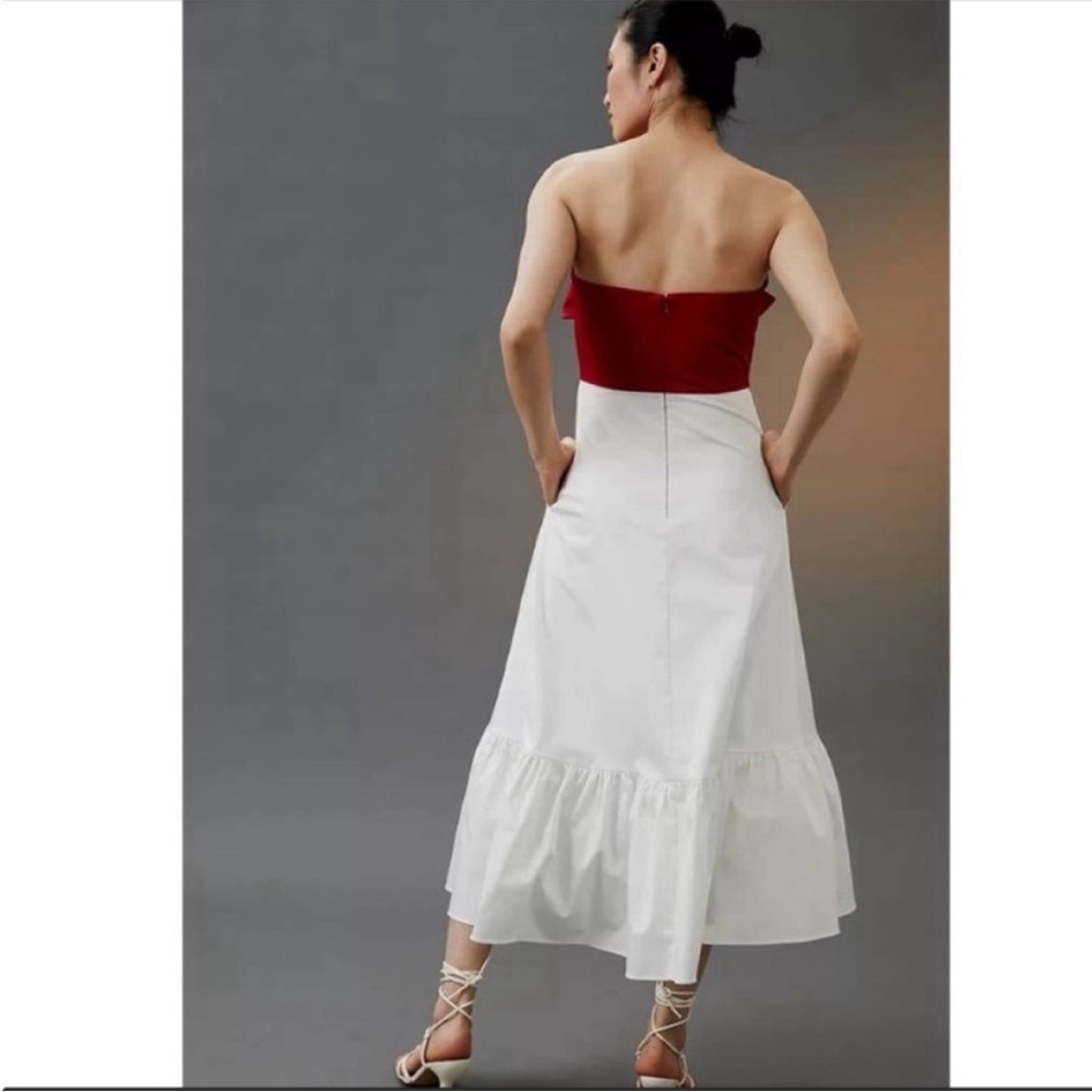 ANTHROPOLOGIE Bow Tie Maxi Dress Flounce Hem Strapless Red White Hutch NWT - Picture 4 of 8